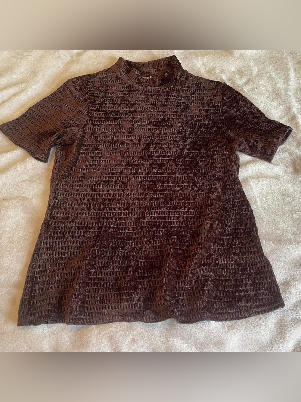 90s Brown Velour Textured Mock Neck Top